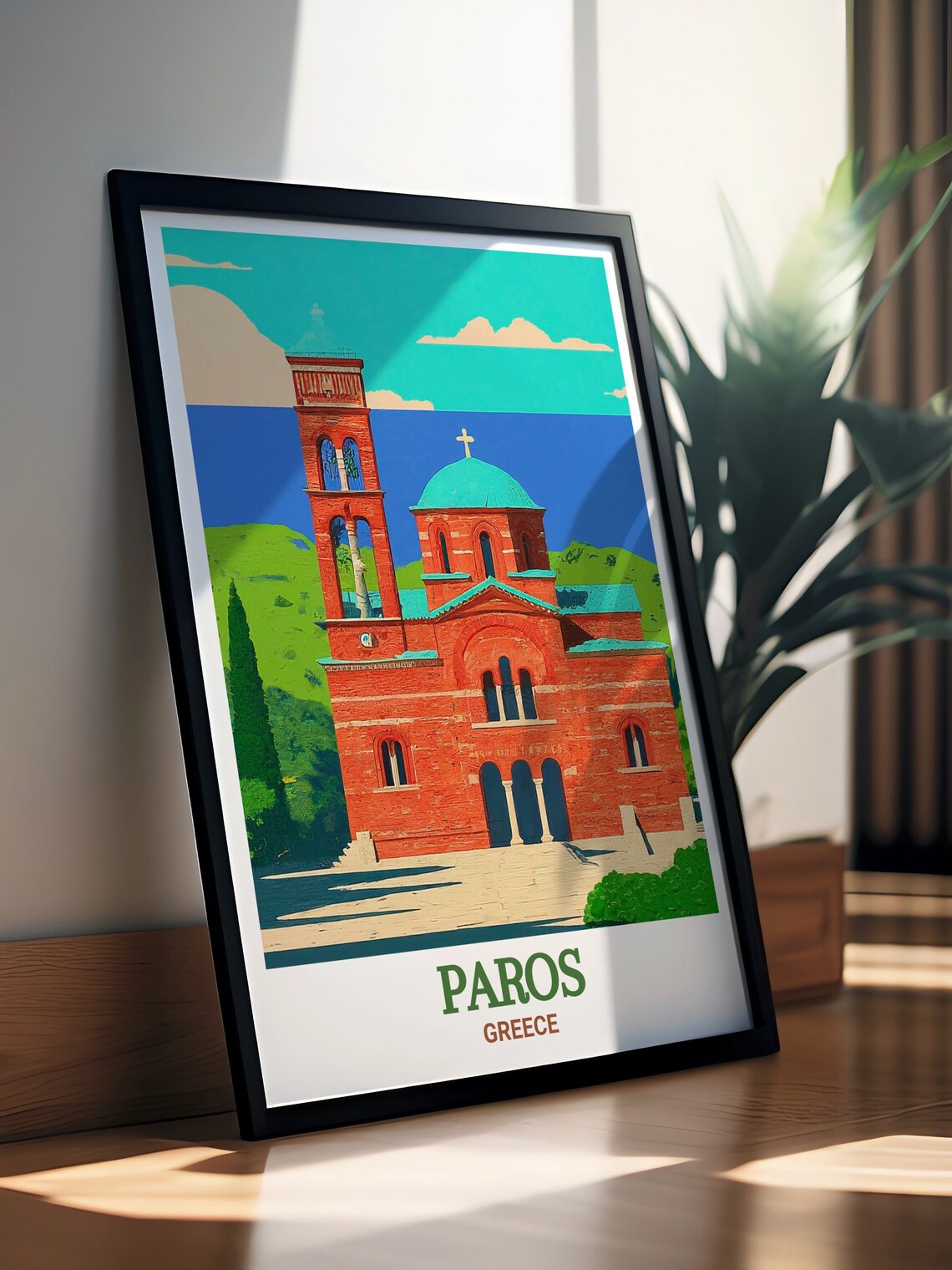 Paros Greece Red Brick Church Bell Tower Cycladic Island Poster - Image 2