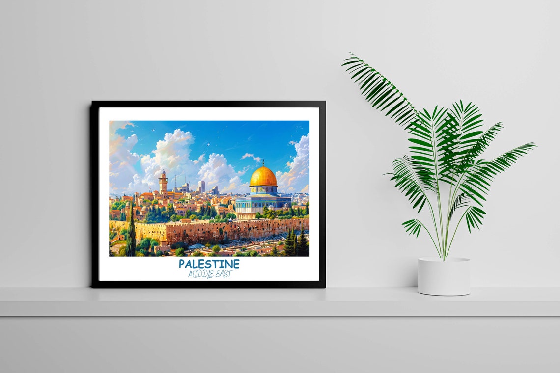 Palestine Travel Print Dome Of The Rock Palestine Travel Gift Vintage Travel Poster Printable City Poster - Image 2