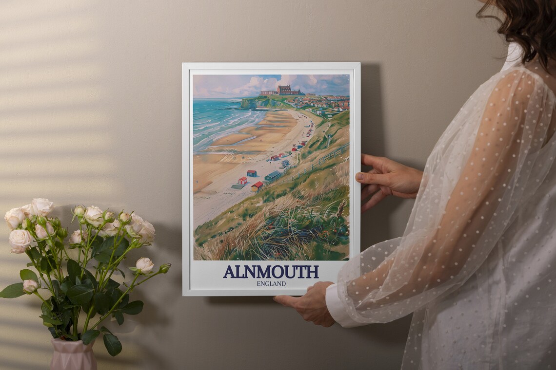 Alnmouth England Beach Huts Dune Watercolor Coast Travel Poster - Image 2