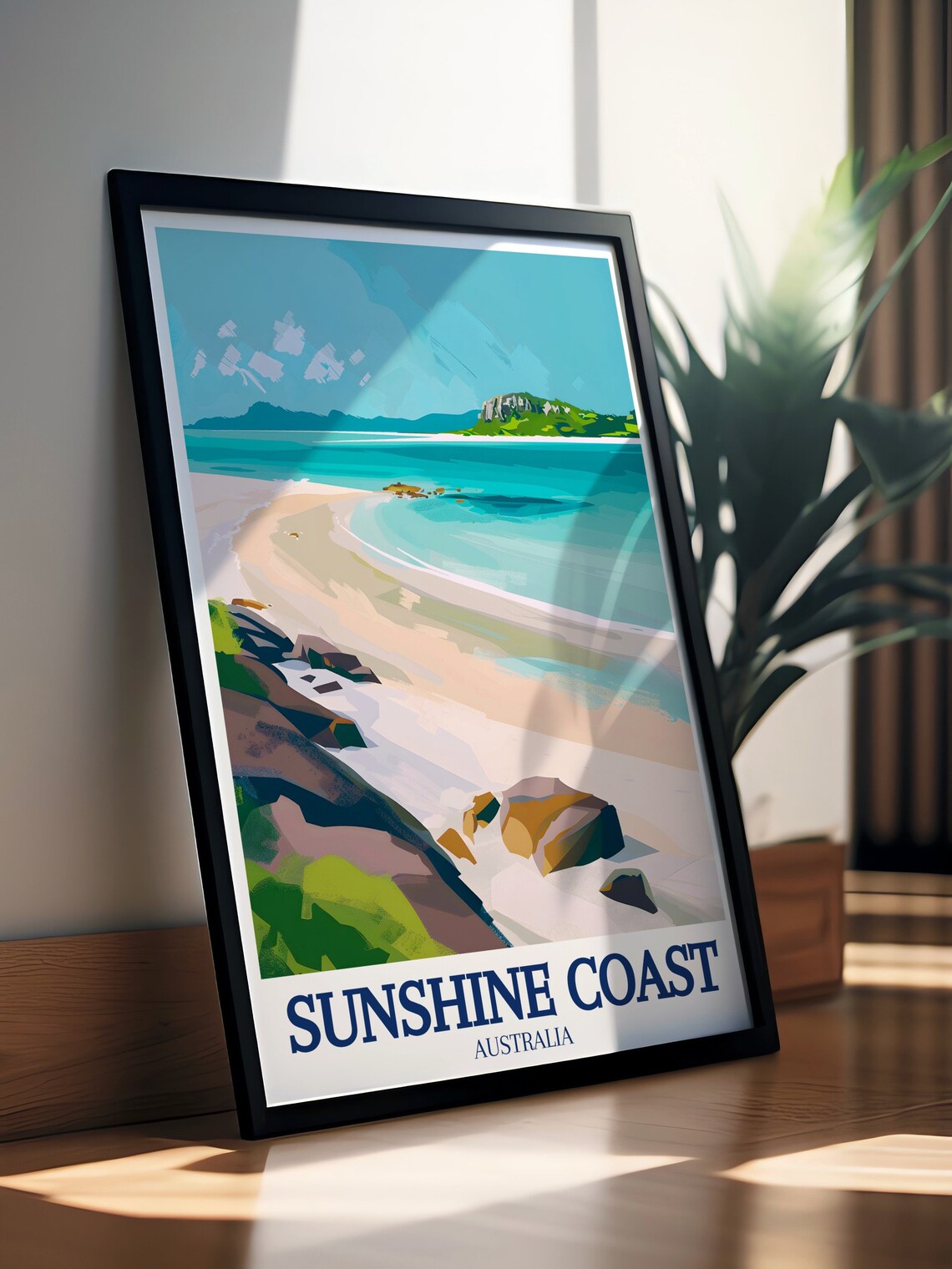 Sunshine Coast Australia Curved Beach Turquoise Water Poster - Image 3