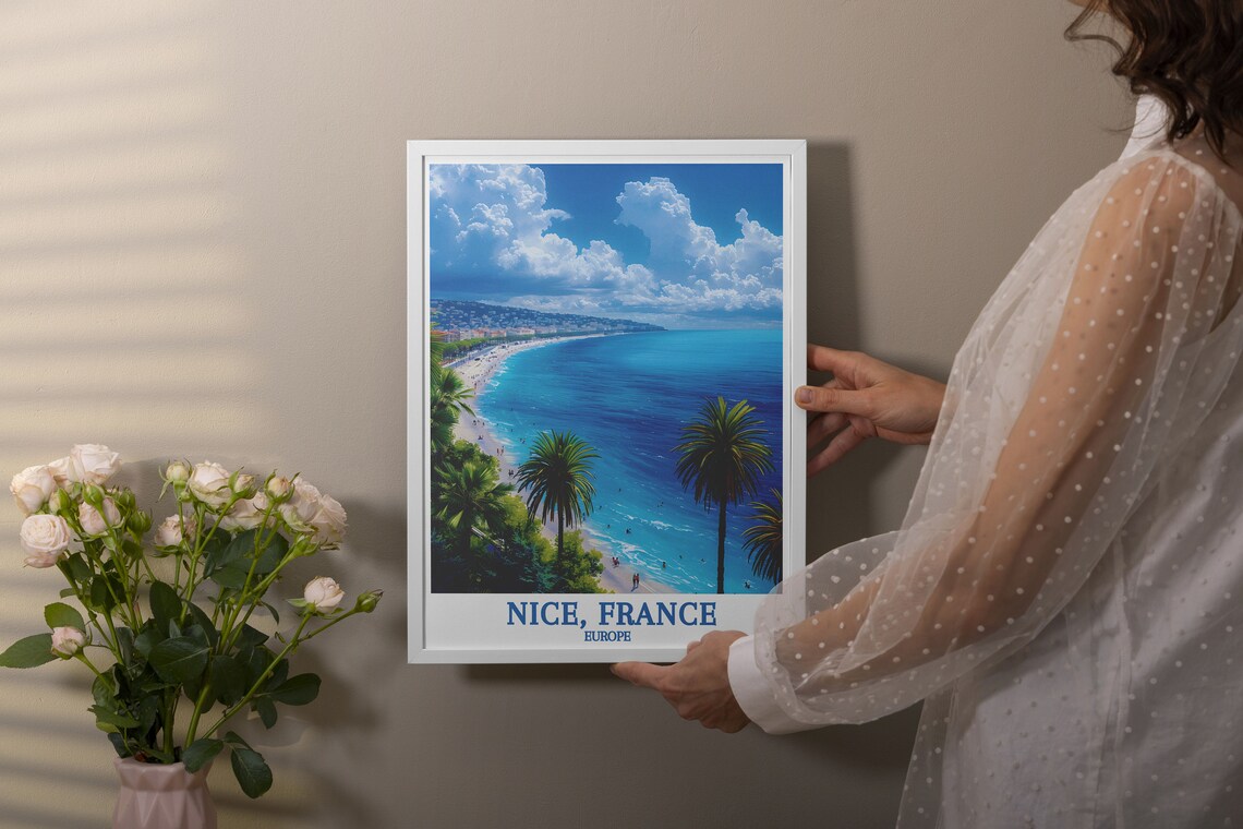 Nice French Riviera Turquoise Bay Beach Aerial View Travel Poster Art - Image 2