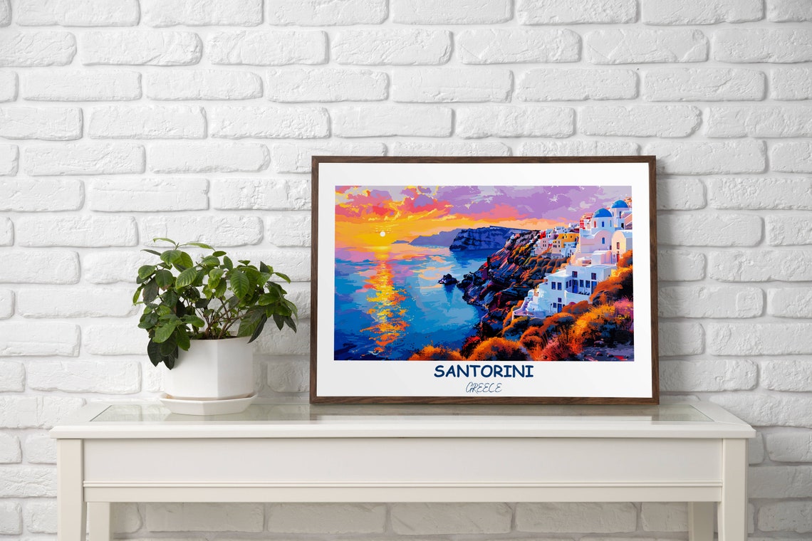 Santorini Caldera Sunset in Warm Light from Oia Cliffs Poster - Image 3