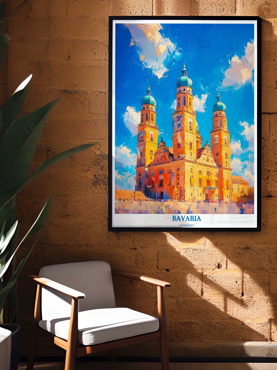 Bavaria Germany Baroque Cathedral Three Towers Blue Sky Travel Poster - Image 4