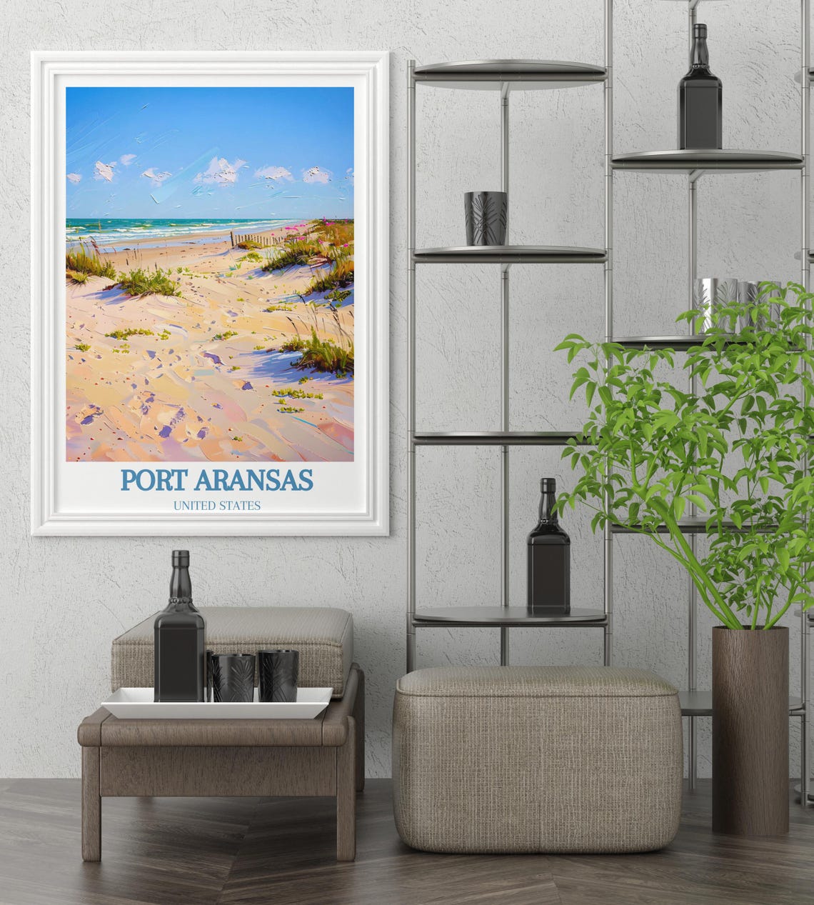 Port Aransas Poster with Sunny Beach Dunes and Rolling Ocean Waves - Image 3