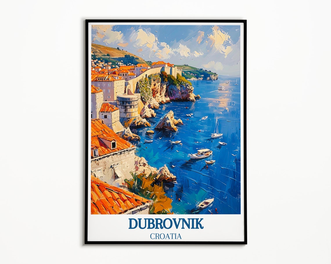Dubrovnik Travel Poster Wall Art Dubrovnik Old Town Walls Stradun Travel Print Of Dubrovnik Croatia Travel Poster - Image 2