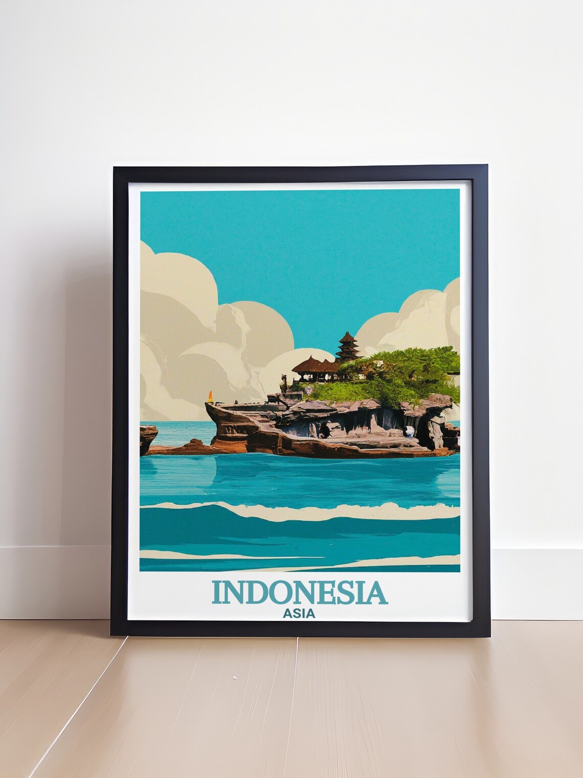 Indonesia Asia Bali Tanah Lot Temple Ocean Rock Retro Art Poster - Image 4