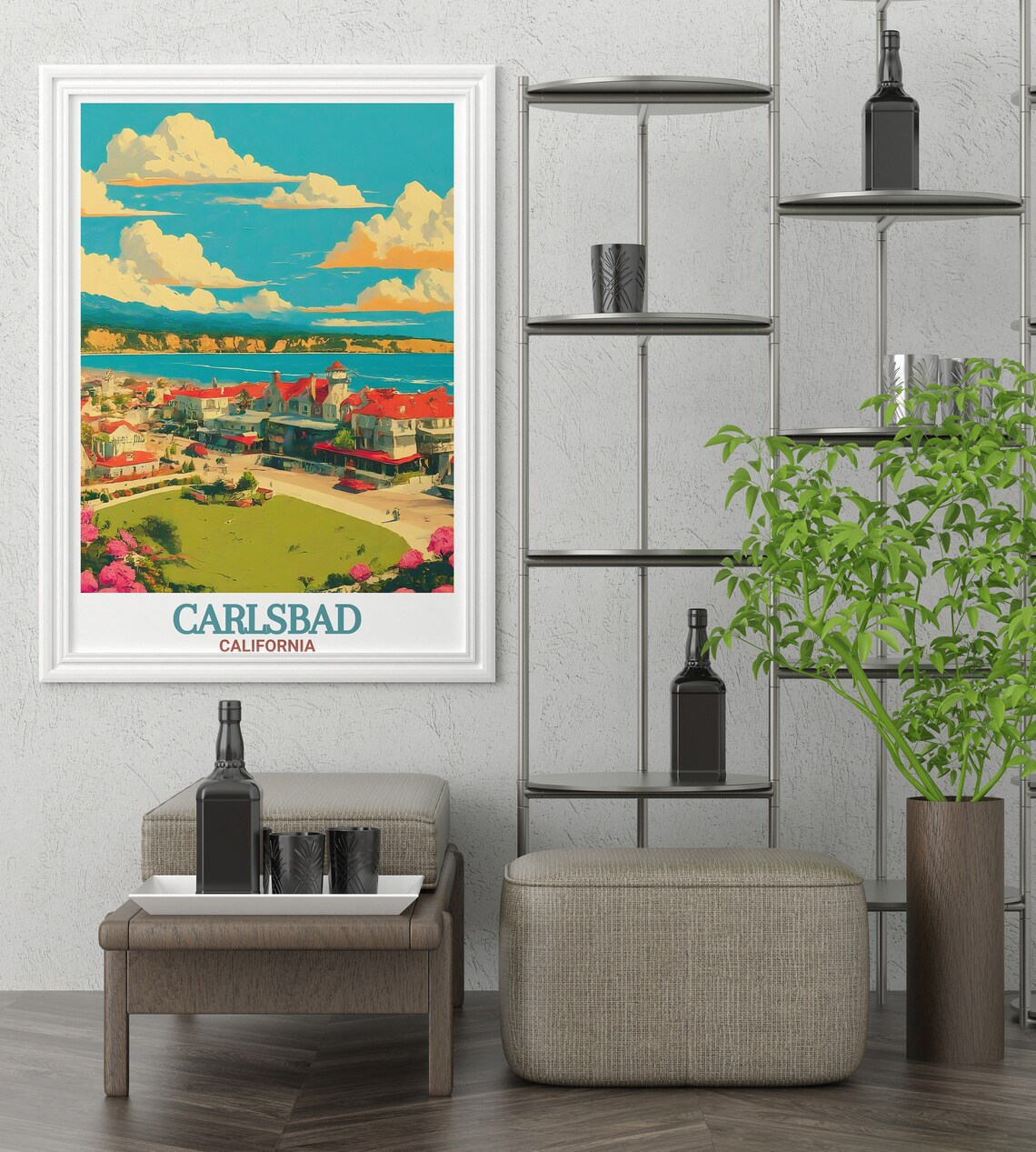 Carlsbad California Village Red Roofs Seaside Town View Poster - Image 2