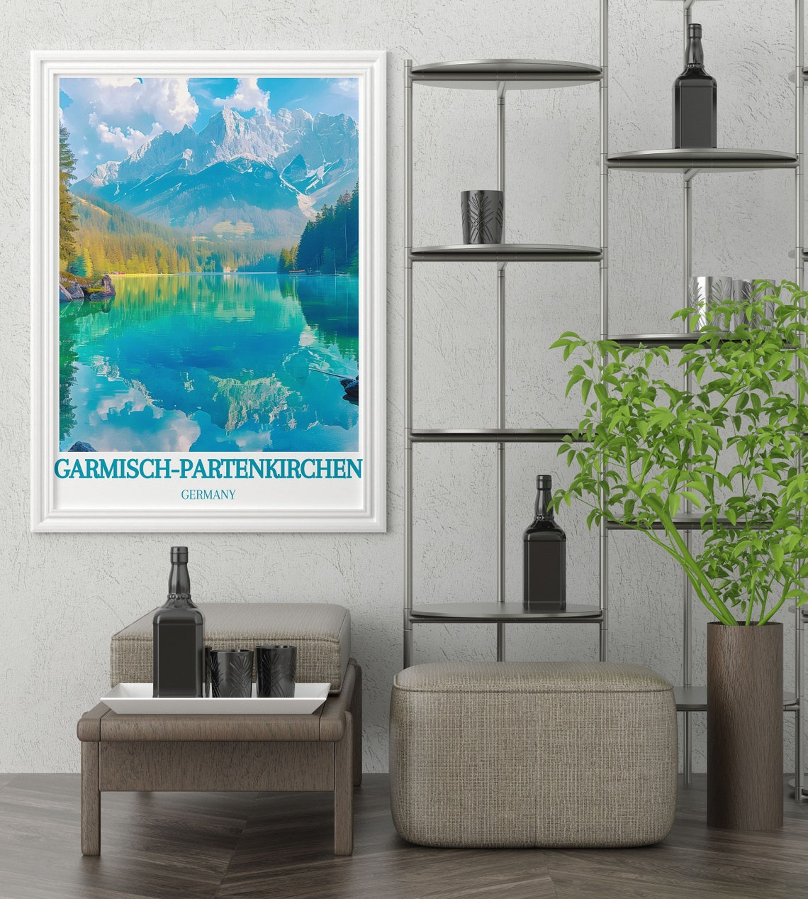 Garmisch Partenkirchen Germany Travel Poster Mirror Lake Alps View - Image 3