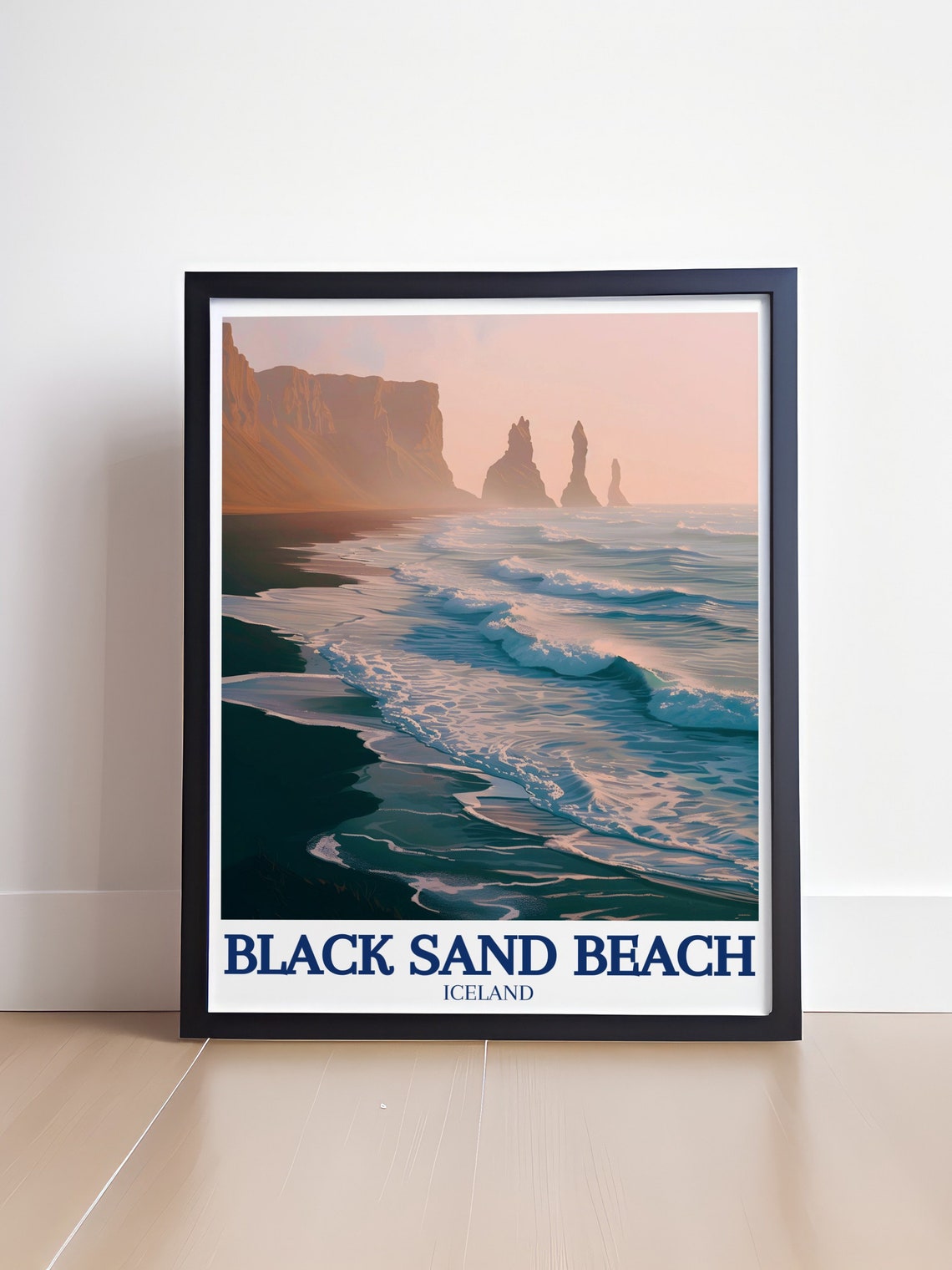 Iceland Black Sand Beach Sunset Poster Golden Waves Nordic Decor - Image 4