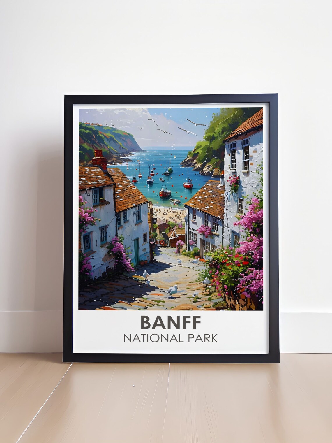 Banff National Park Coastal Fishing Harbor Village Scene Poster - Image 4