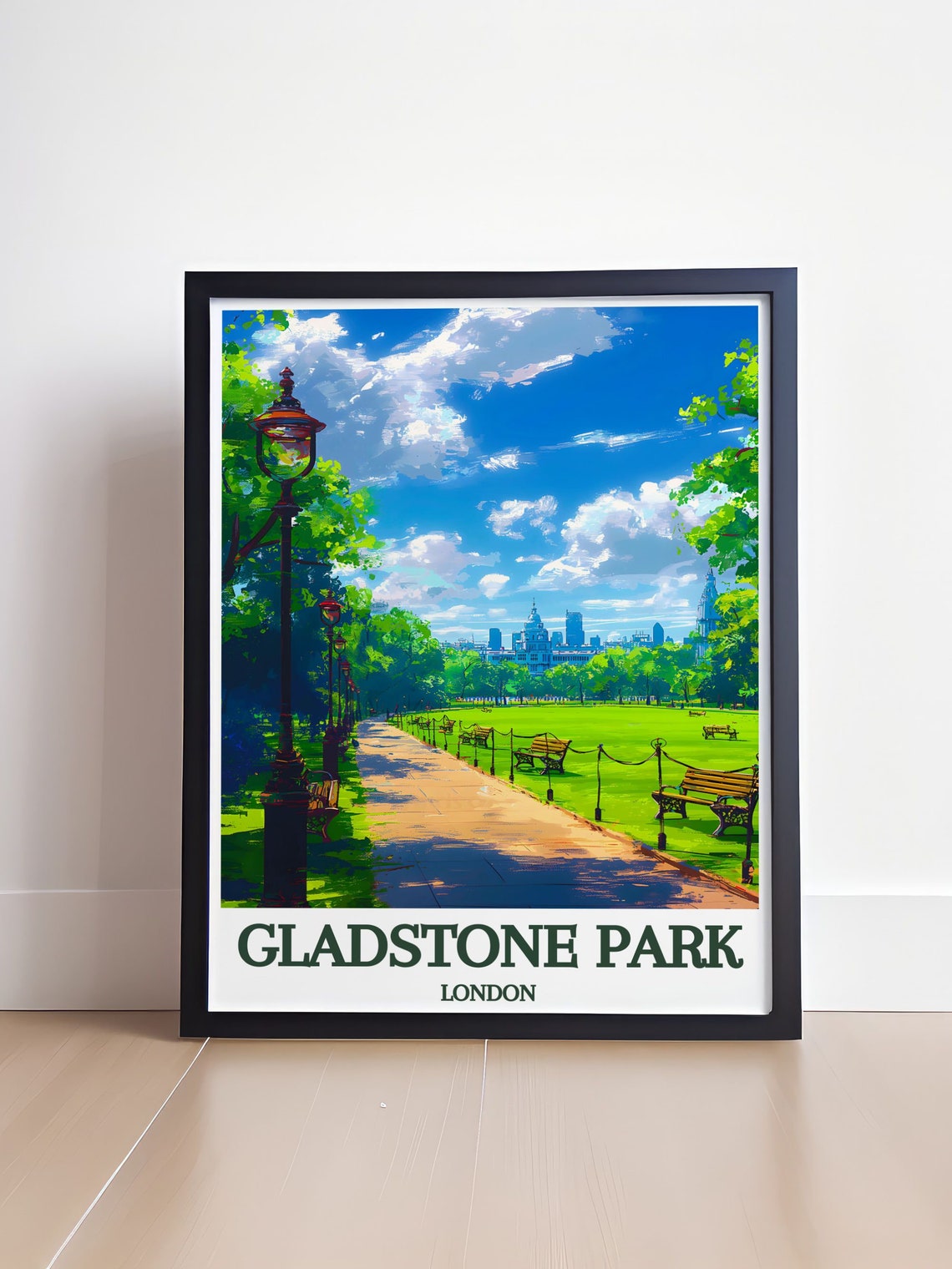 Gladstone Park London Green Lawn Lamp Path Sunny Travel Poster - Image 4