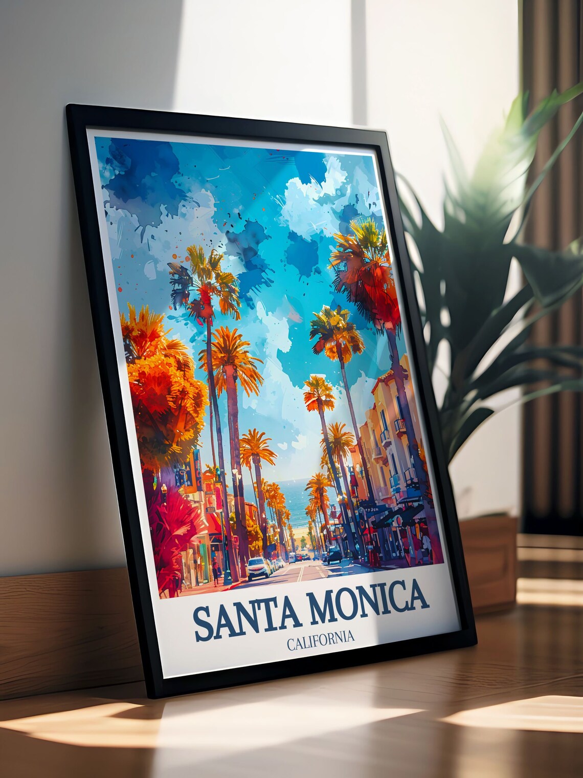 Santa Monica California Third Street Palms Watercolor Poster - Image 2