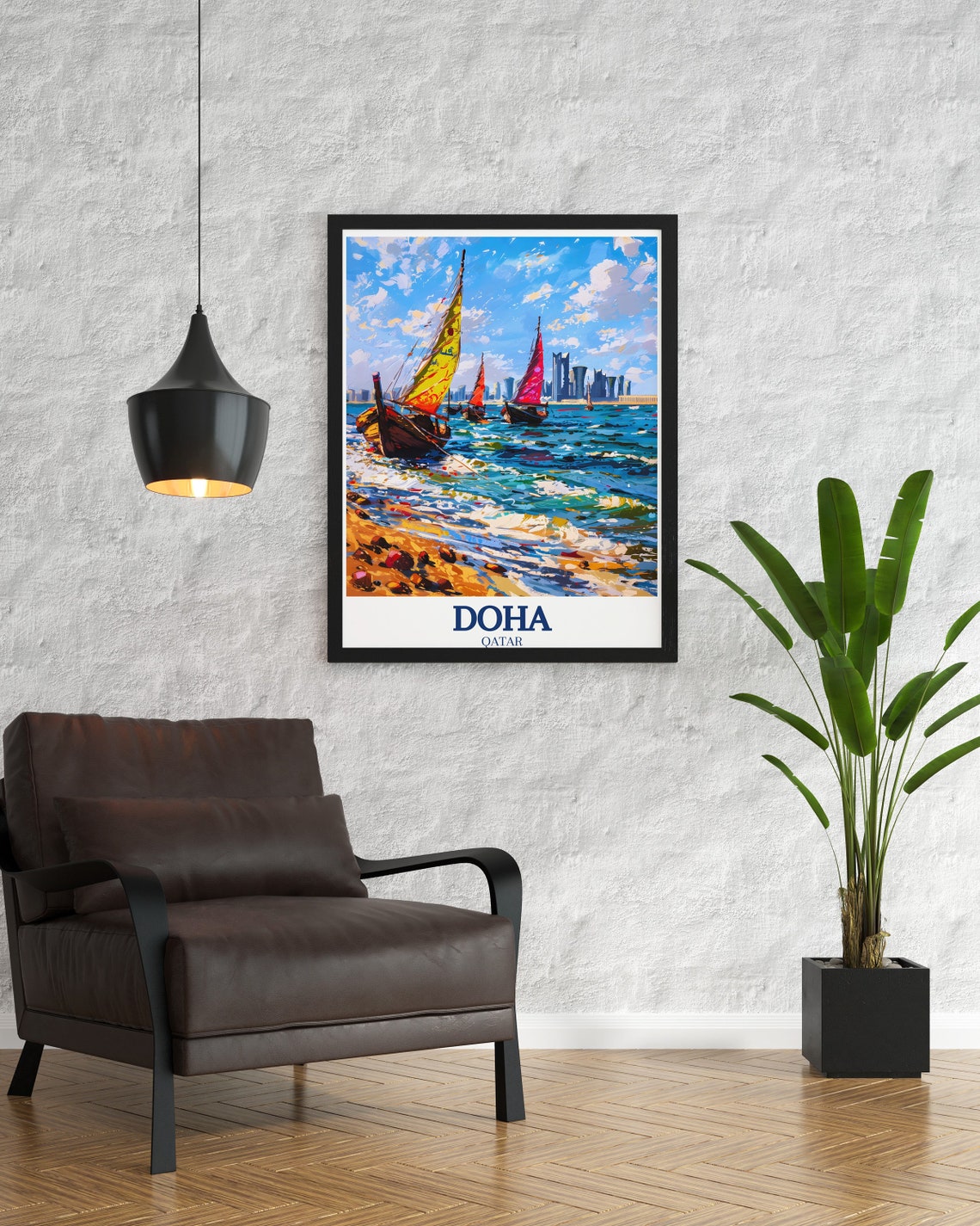 Doha Corniche Traditional Dhow Sailing Boats Seaside Qatar Poster - Image 3