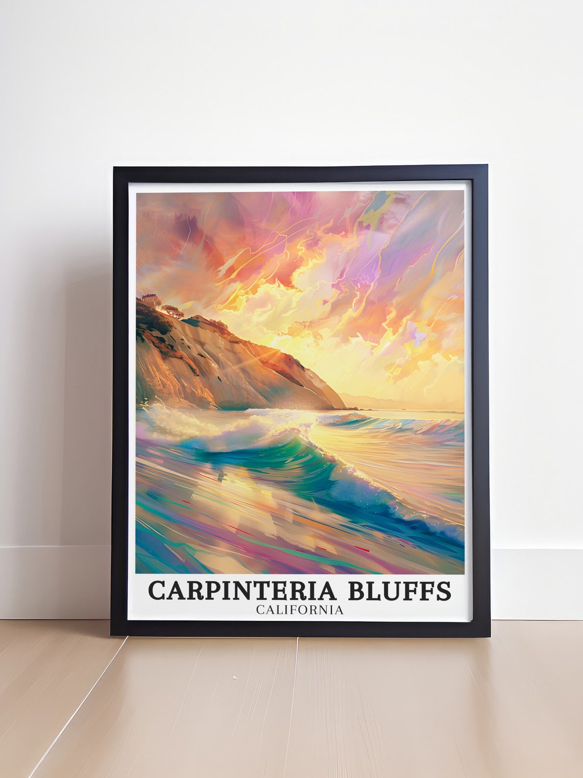 Carpinteria Bluffs California Impressionist Sunset Surf Wave Poster - Image 4