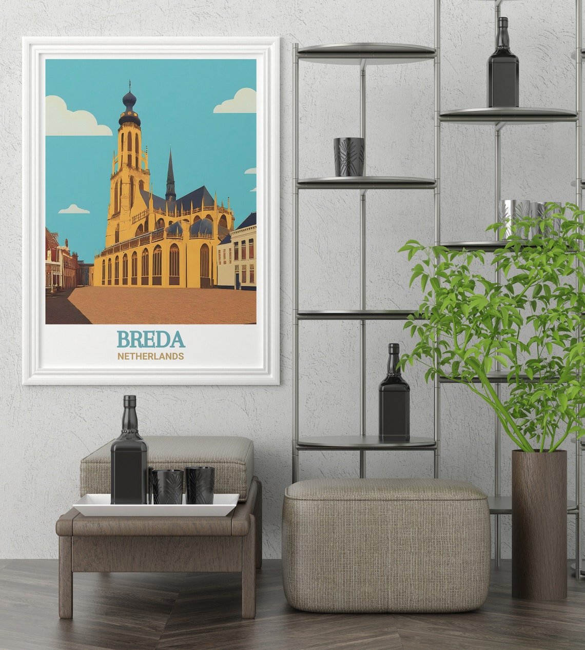 Breda Netherlands Grote Kerk Golden Church Tower Minimal Poster - Image 3