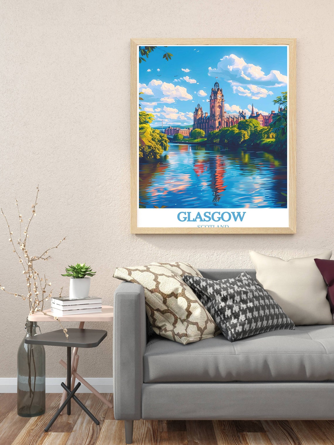 Glasgow Scotland Gothic Tower Red Sandstone River View Poster - Image 2