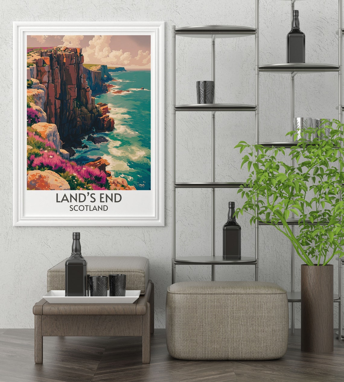 Land's End Scotland Rugged Cliffs Pink Heather Coastline Poster - Image 4