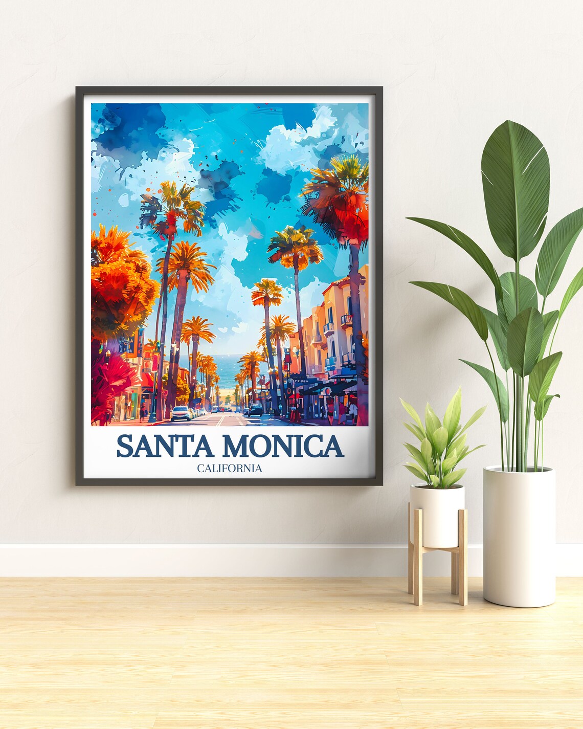 Santa Monica California Third Street Palms Watercolor Poster - Image 3