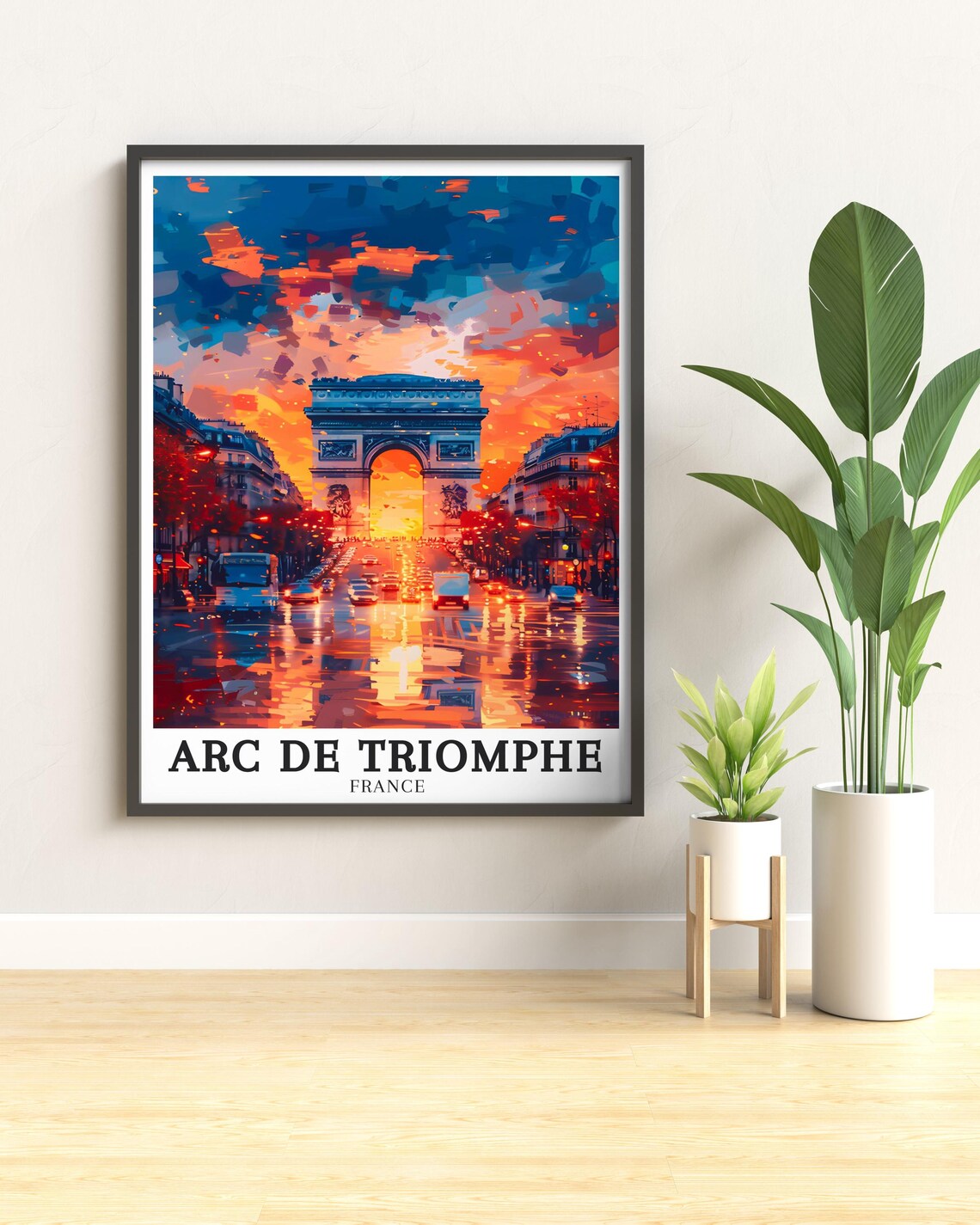 Arc de Triomphe France Fiery Sunset over Champs Elysees Avenue Poster - Image 3