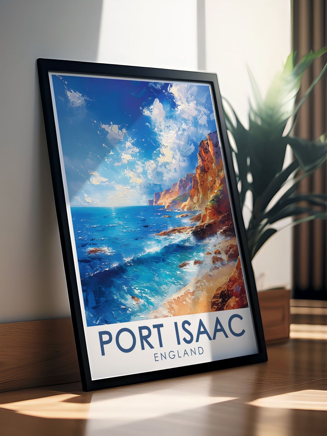 Port Isaac Cornwall Dramatic Cliffs and Blue Sea Travel Poster - Image 2