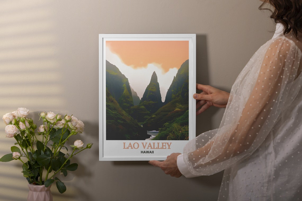 Lao Valley Hawaii Misty Emerald Mountain Needle Peak Travel Poster - Image 3