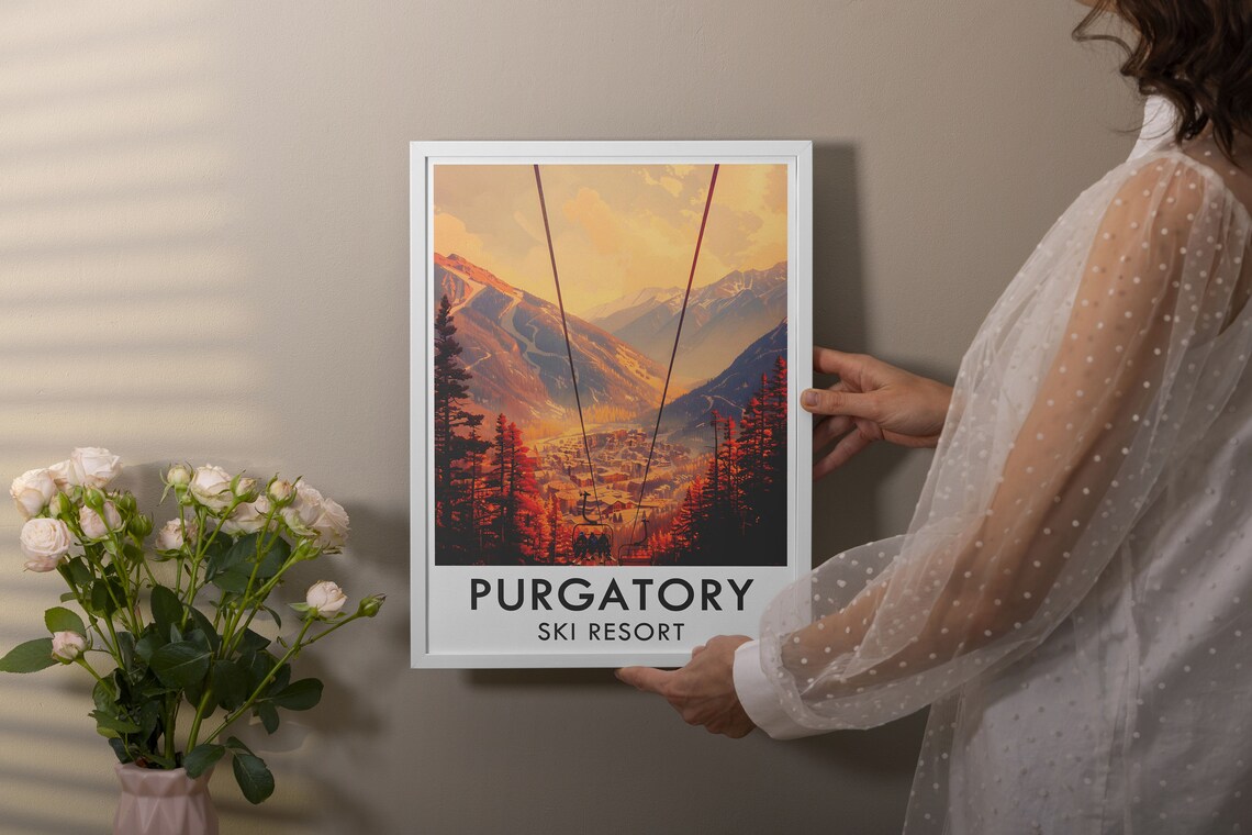Purgatory Ski Resort Chairlift Over the Valley at Sunset Travel Poster - Image 2