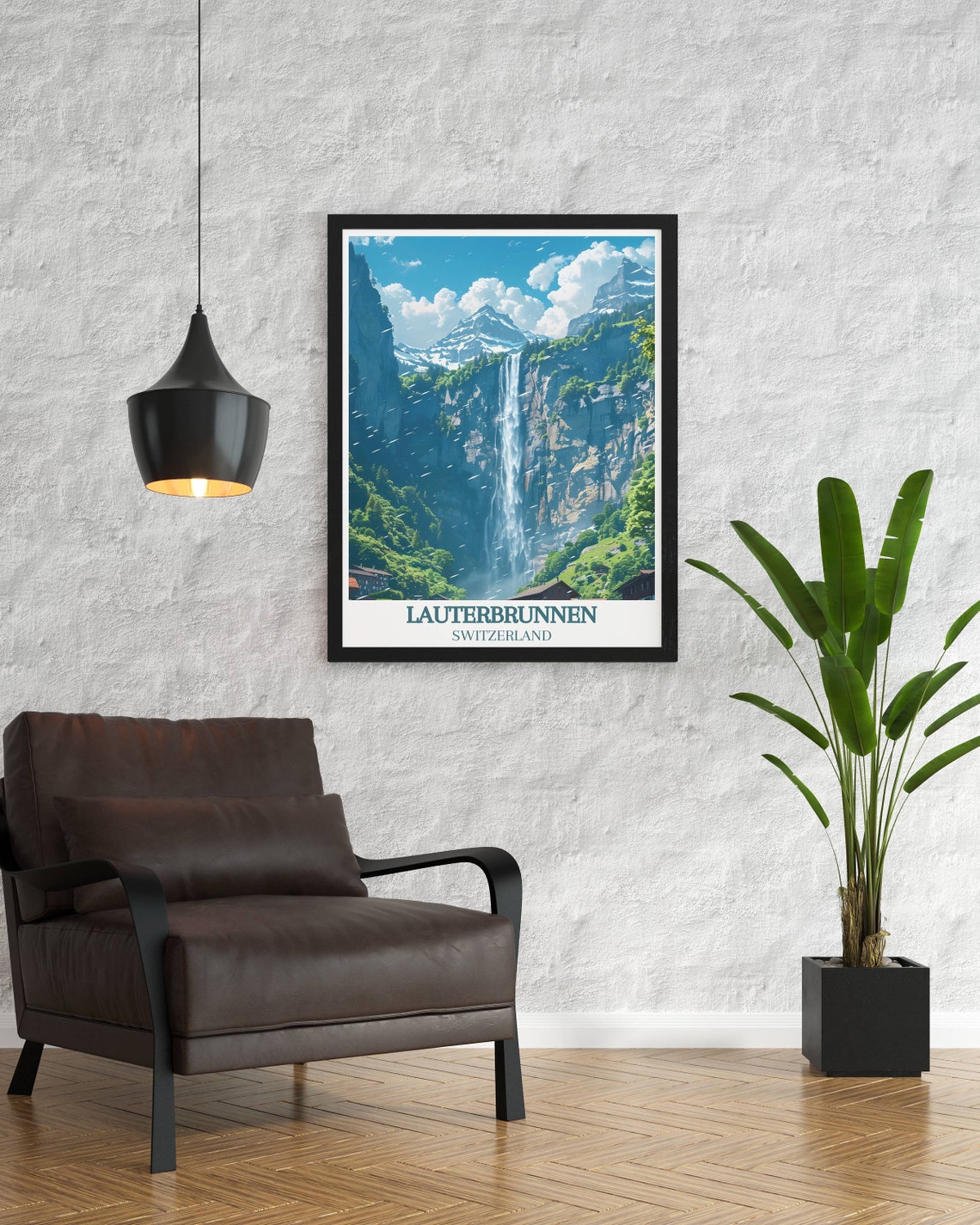 Lauterbrunnen Switzerland Staubbach Falls Cliff Village Poster - Image 2