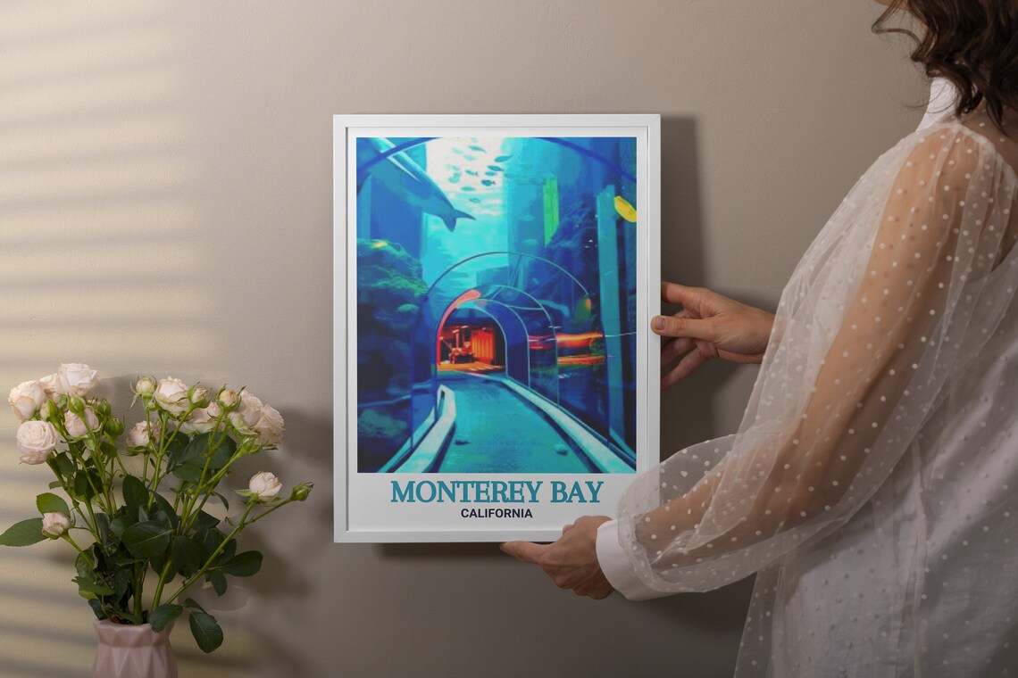 Monterey Bay California Aquarium Underwater Tunnel Shark Travel Poster - Image 3