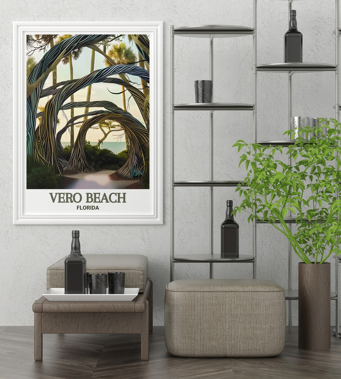 Vero Beach Florida Twisted Palm Trees Arched Beach Path Poster - Image 2
