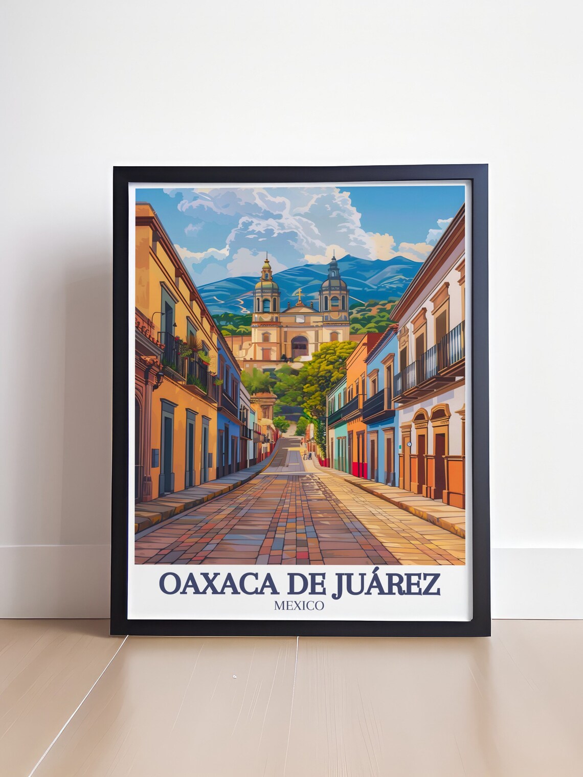 Oaxaca De Juárez Mexico Colorful Colonial Street Church View Poster - Image 4