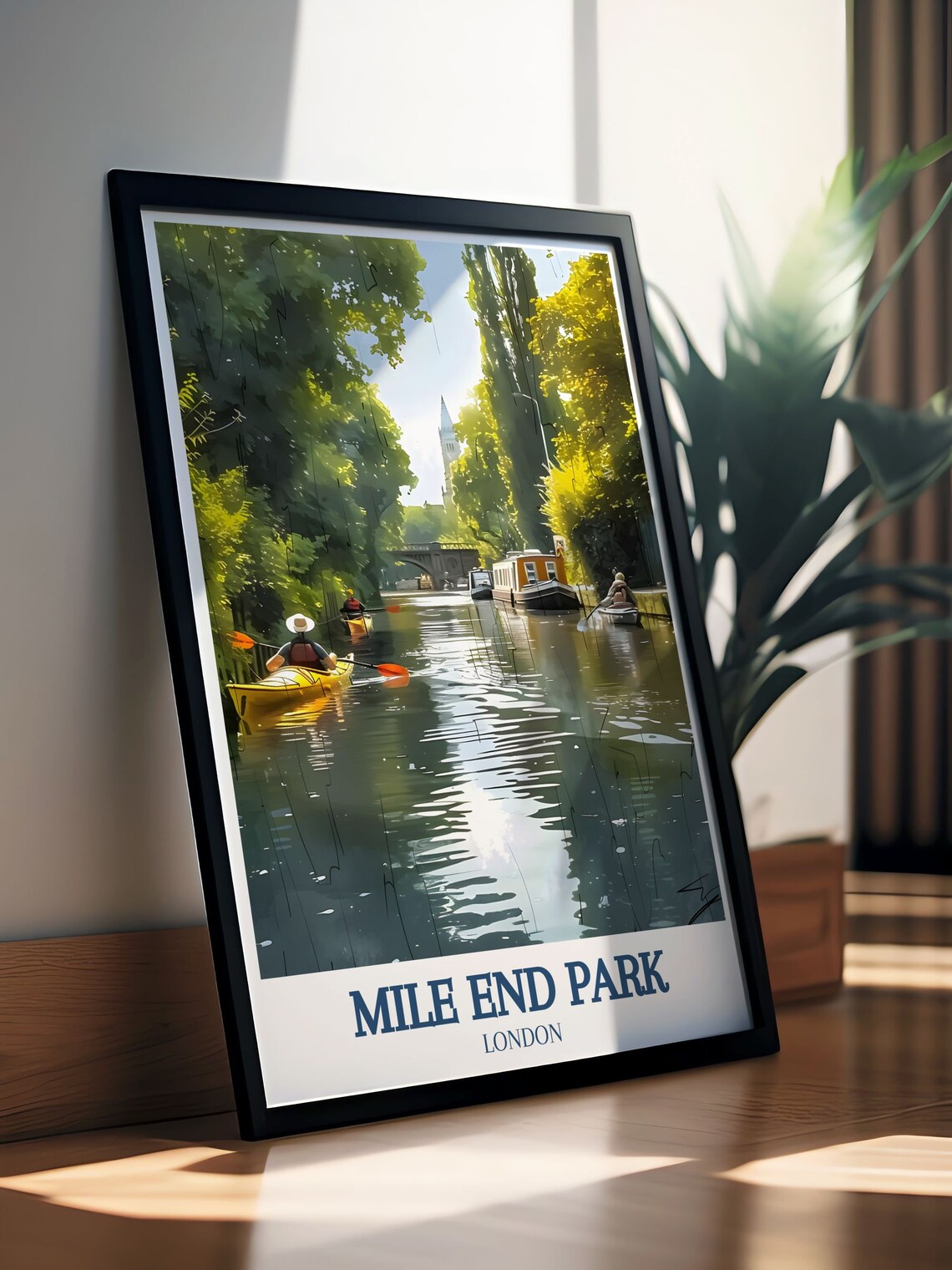 Mile End Park London Kayakers Paddling on Regent's Canal Poster - Image 3