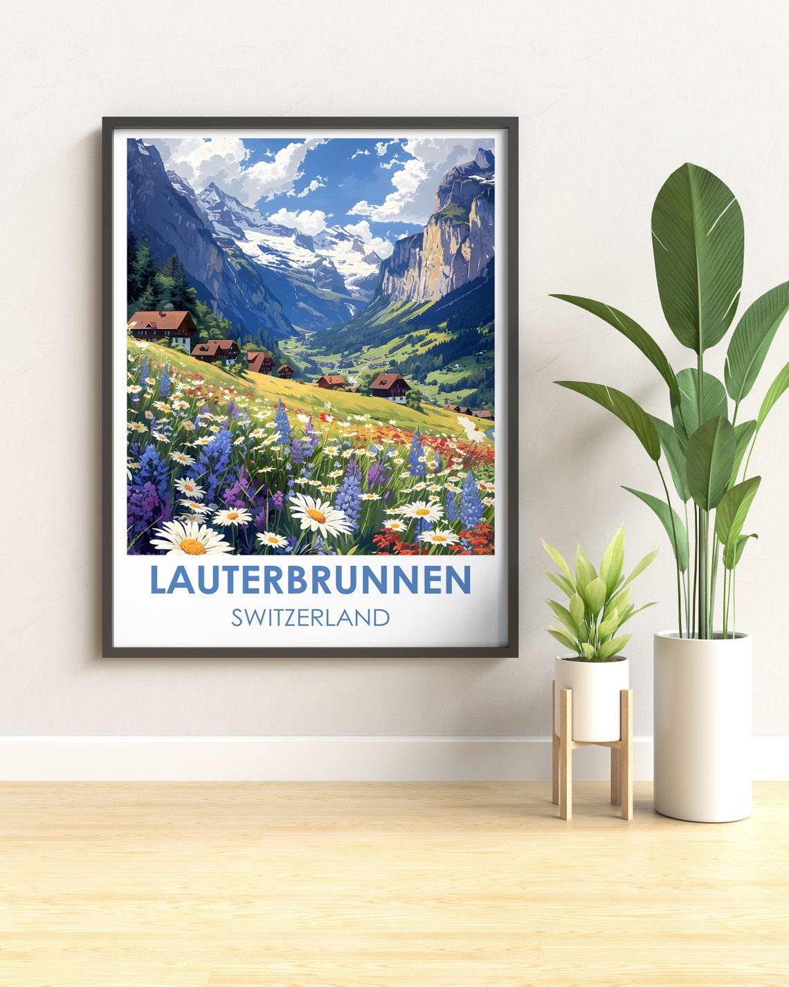 Lauterbrunnen Switzerland Travel Poster Wildflower Alpine Valley View - Image 3