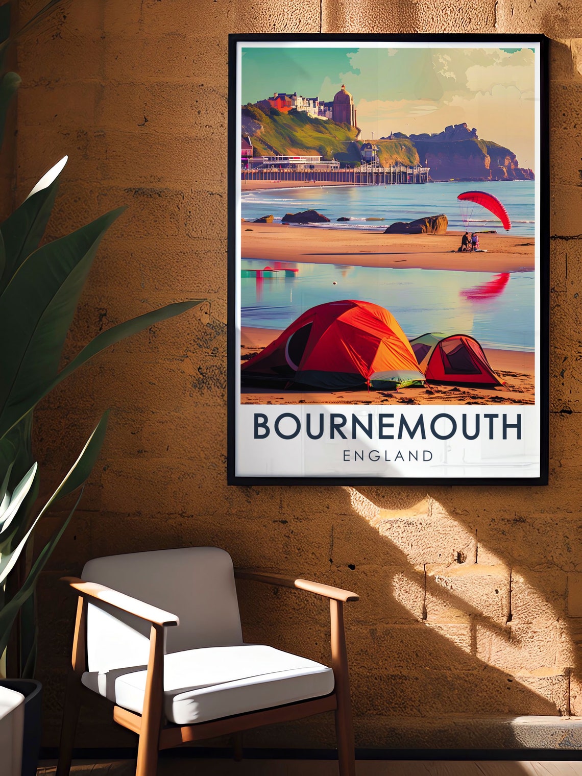 Bournemouth England Beach Tent Sunset Golden Coast Holiday Poster - Image 2