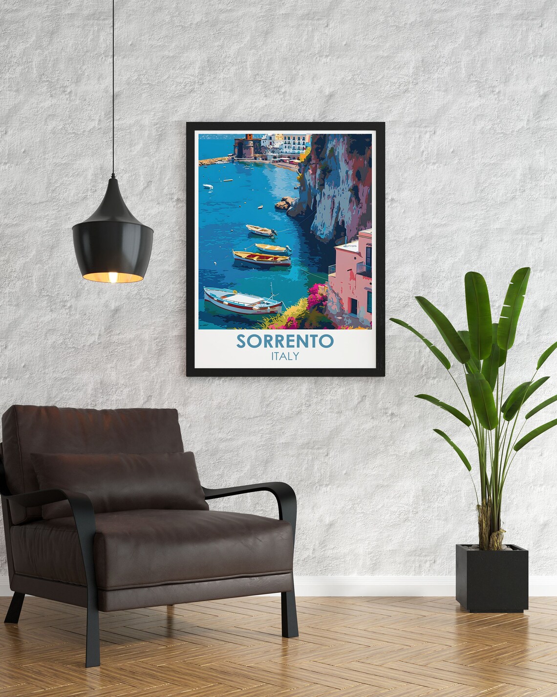 Sorrento Italy Harbor Boats And Cliff Houses Amalfi Travel Poster - Image 3