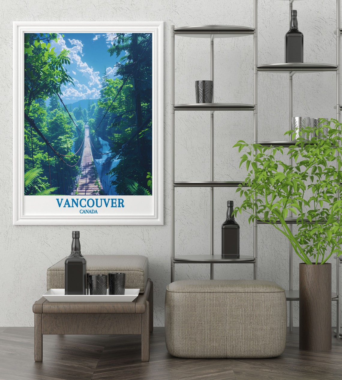 Vancouver Suspension Bridge Through Lush Rainforest Canopy Poster - Image 3