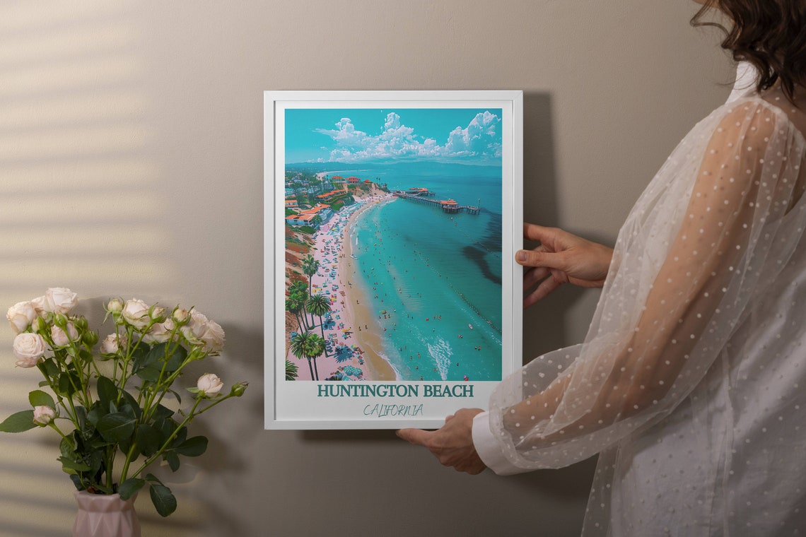 Huntington Beach California Aerial Pier View Vintage Travel Poster - Image 4