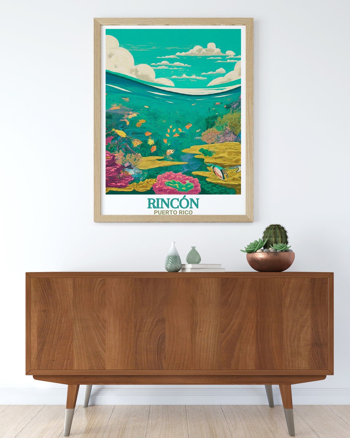 Rincon Puerto Rico Coral Reef Marine Life Retro Teal Art Poster - Image 2