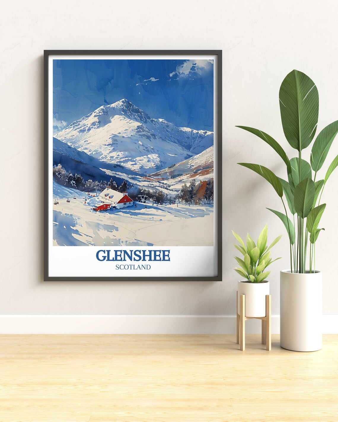 Glenshee Scotland Watercolor Ski Resort Red Lodge Travel Poster - Image 3