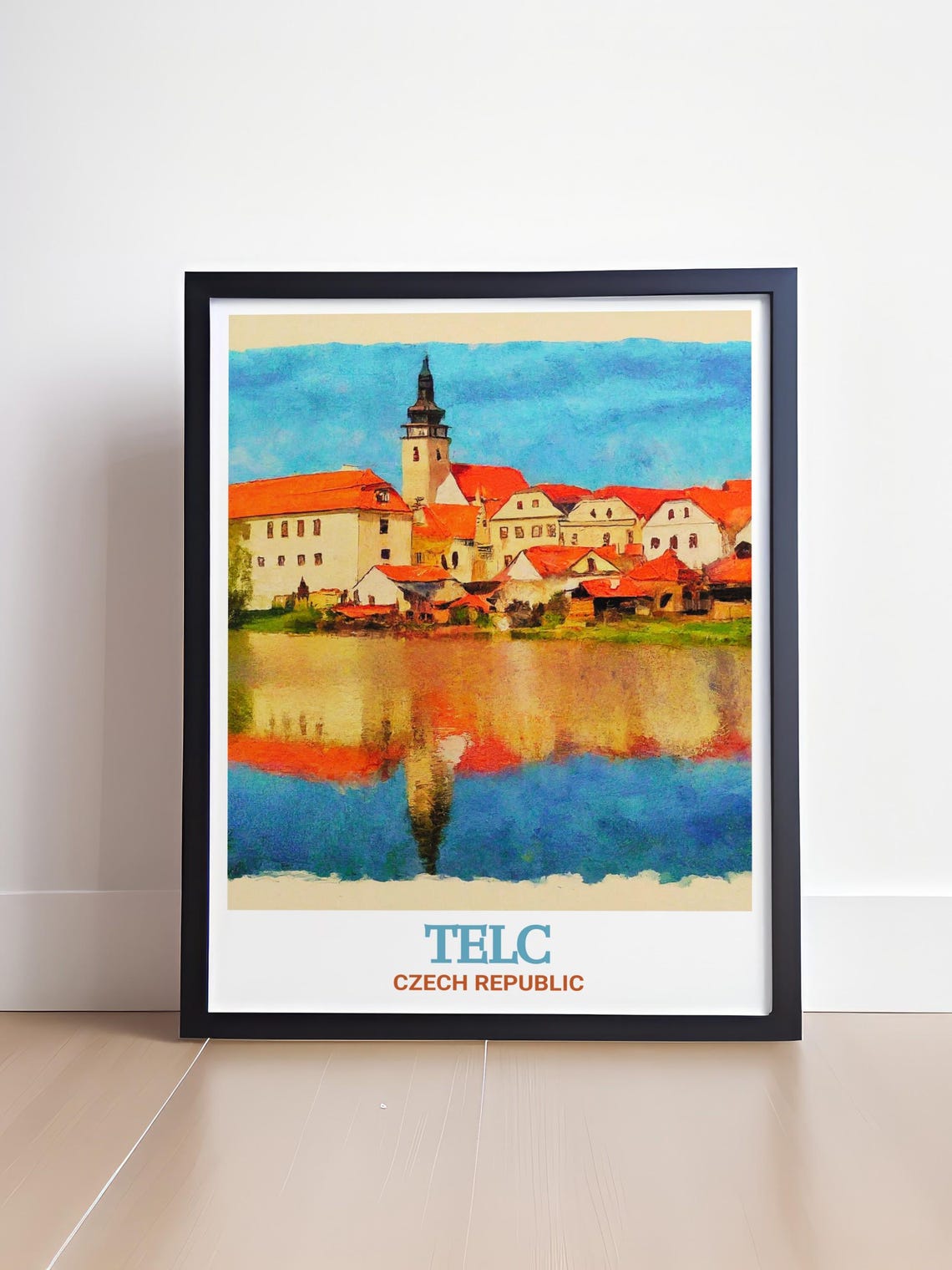 Telc Castle Czech Republic Lakeside Reflection Travel Poster - Image 4
