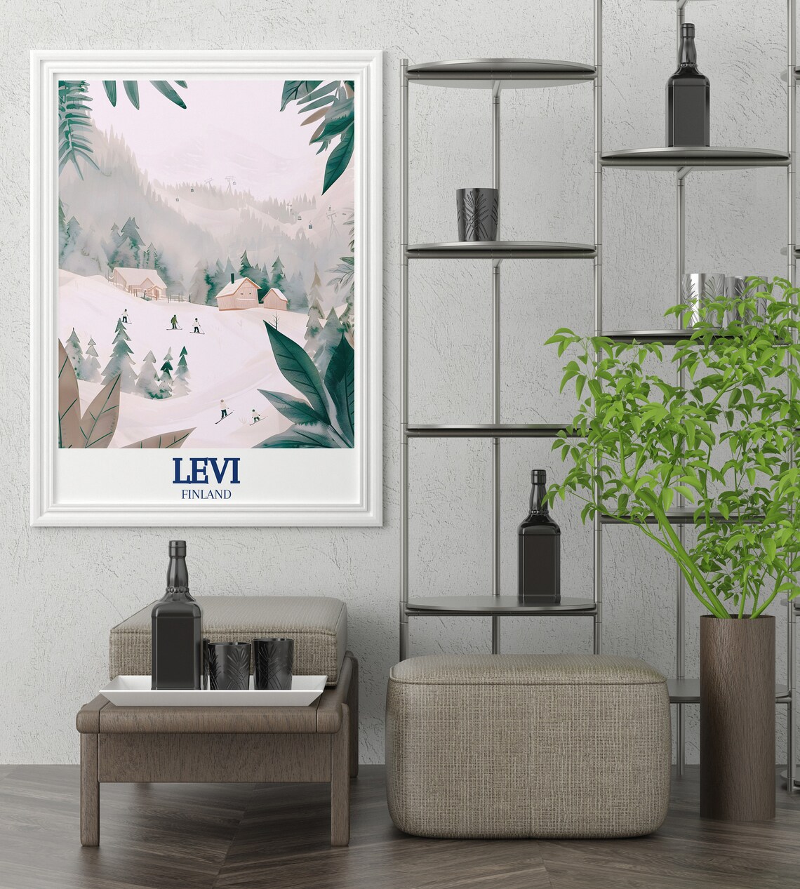 Dreamy Levi Finland Ski Resort Poster Pastel Watercolor Travel Art - Image 2