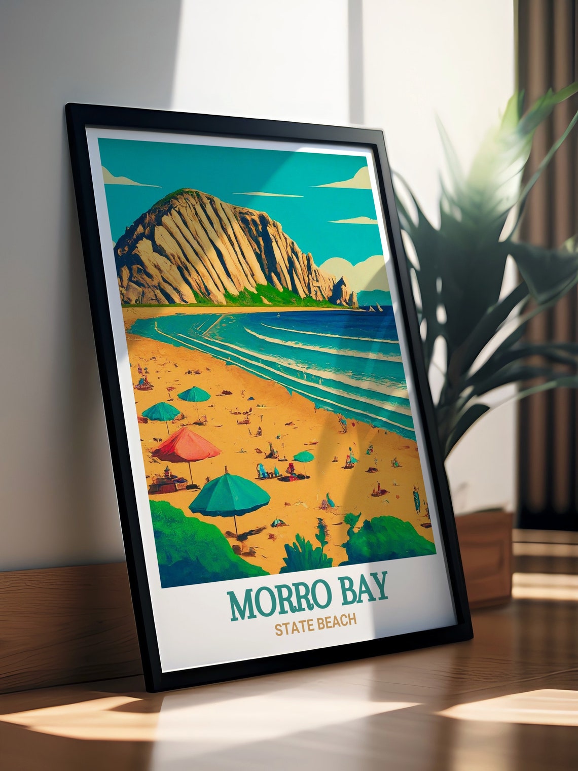 Morro Rock And Sandy Beach Morro Bay California Retro Travel Poster - Image 2