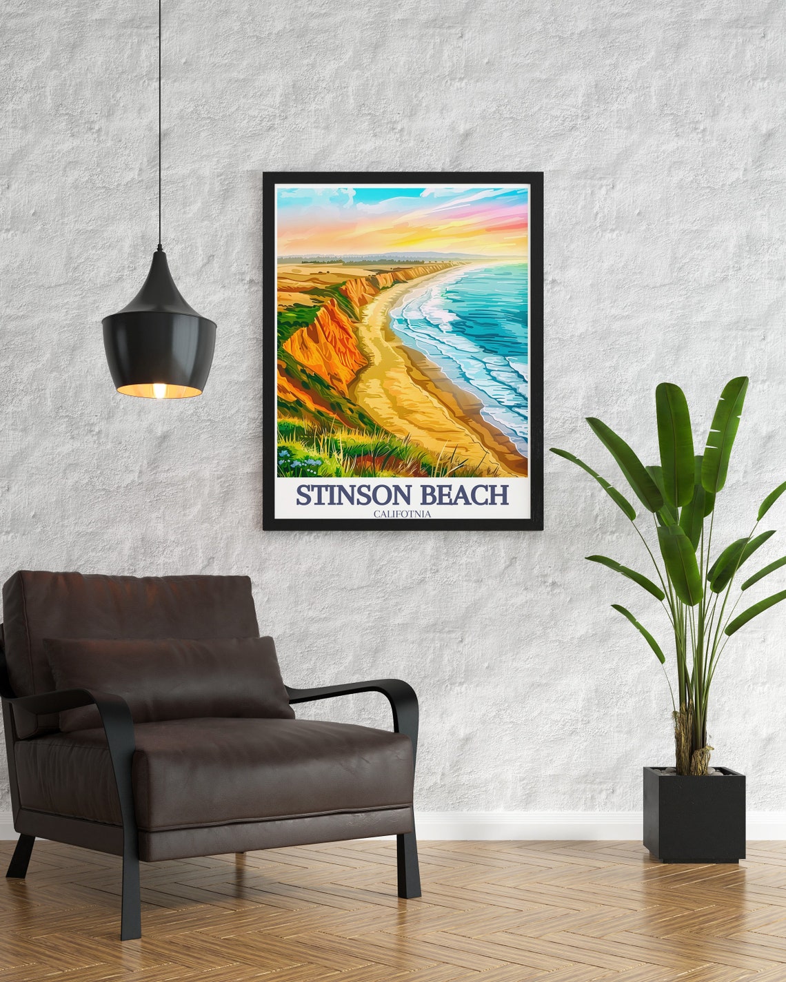 Stinson Beach Sunset Cliffs Golden Sand Pacific Ocean Poster - Image 3