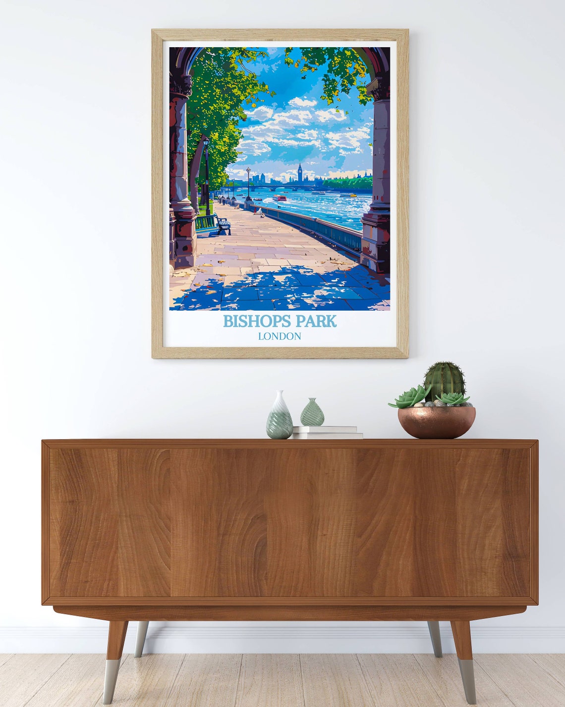 Bishops Park London Thames Riverside Promenade Skyline View Poster - Image 3
