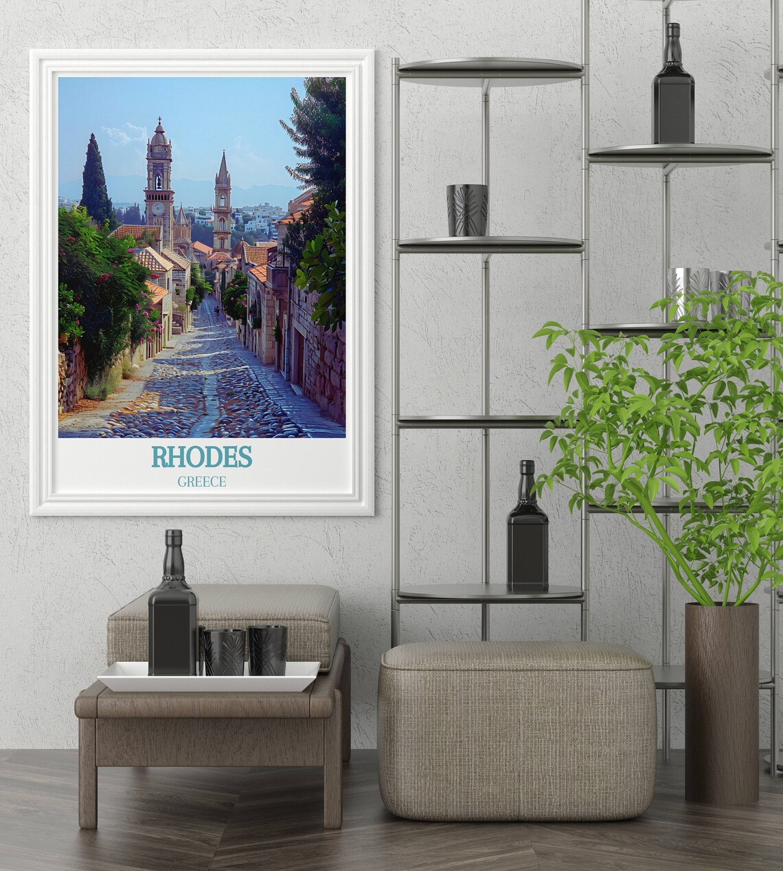 Rhodes Old Town Greece Historic Church Towers Cobbled Street Poster - Image 2