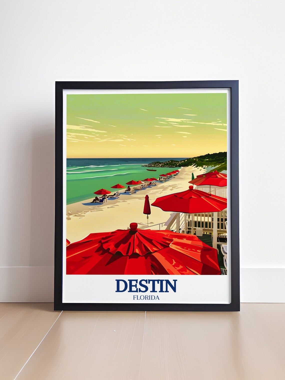 Destin Crab Island Beach Red Umbrellas Florida Coast Travel Poster - Image 4