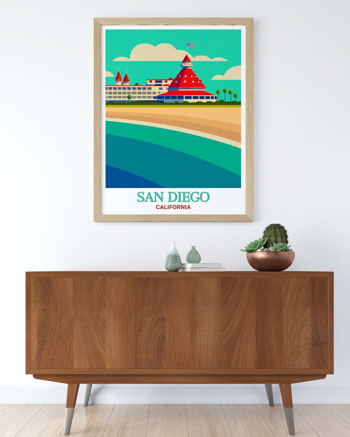 San Diego California Coronado Hotel Red Roof Beach Retro Travel Poster - Image 2
