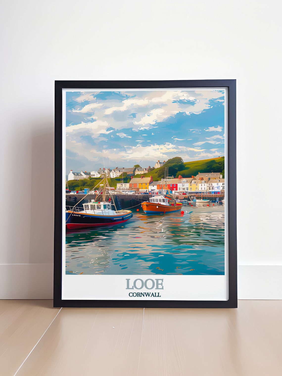 Looe Harbour Fishing Boats Colorful Waterfront Travel Poster - Image 4