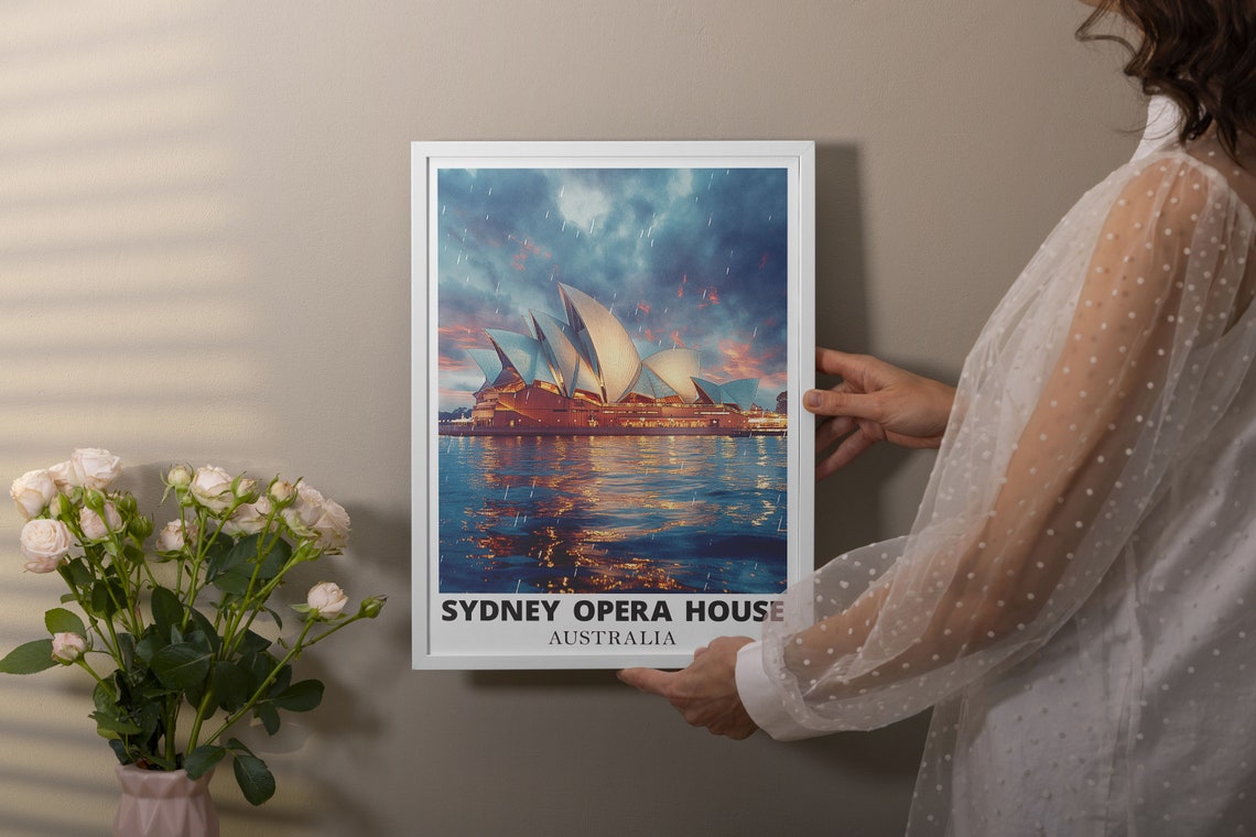 Sydney Opera House Watercolor Sunset Glow Over Sydney Harbour Poster - Image 2