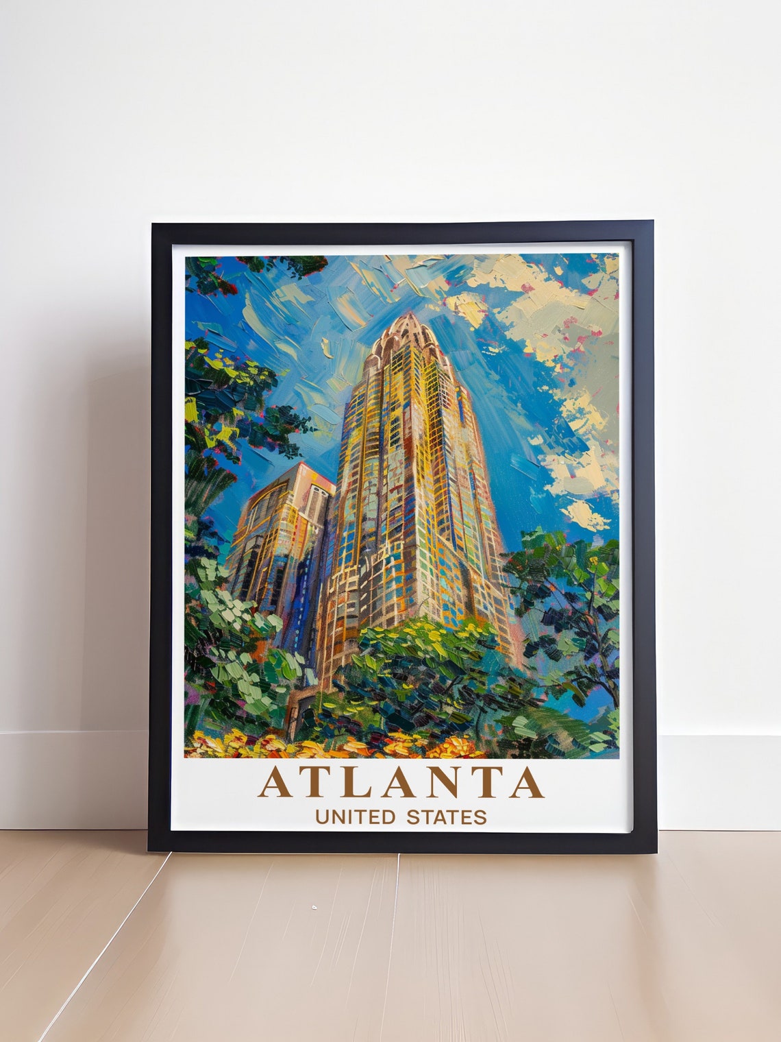 Atlanta Peachtree Towers Skyscraper Painterly City View Travel Poster - Image 4