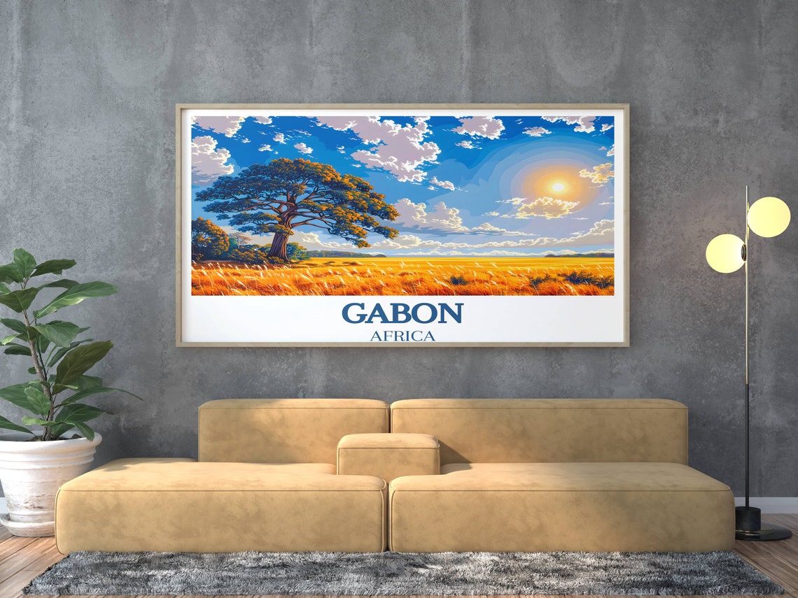 Gabon Africa Baobab Tree Sun Golden Savanna Landscape Poster - Image 3